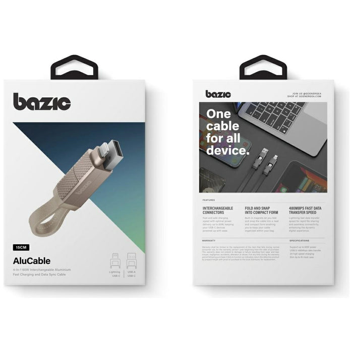 Кабел ENERGEA Bazic GoCharge Alucable 4в1 (USB-C/Lightning) 60W 3A PD Fast Charge, златен