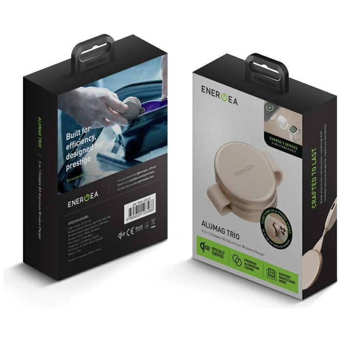 Индукционна зарядна станция Energea Alumag Trio 3в1 Qi2 15W, златна