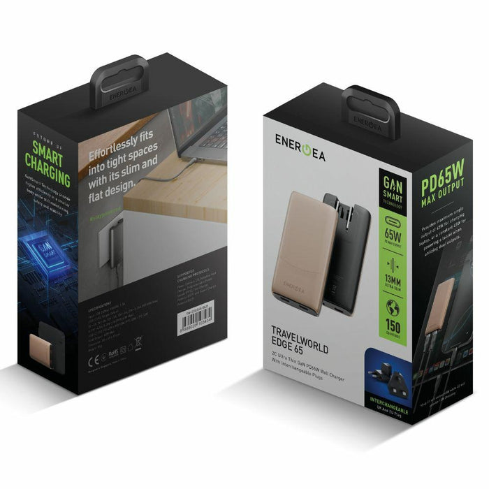 Зарядно Energea TravelWorld Edge 65W PD/PPS/QC3.0 (US/UK/EU), златно