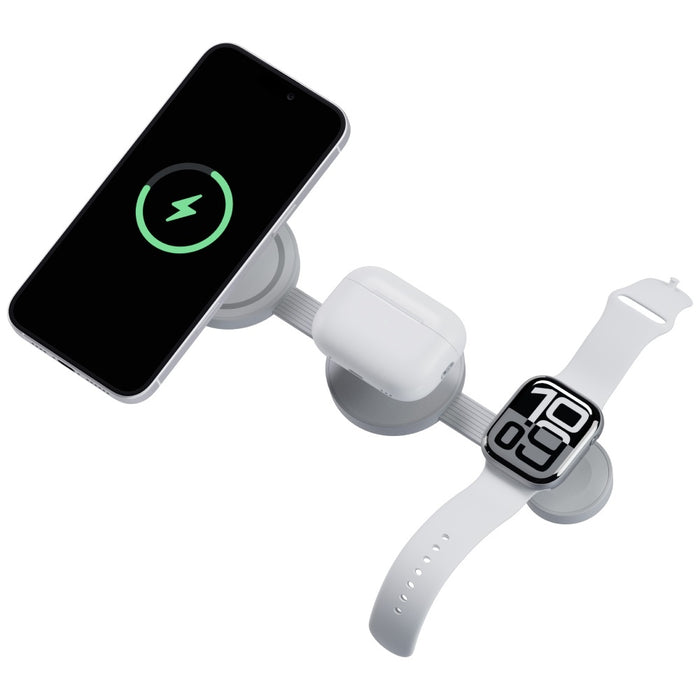 Индукционно зарядно Energea Bazic GoMag Trio 2 3в1 15W магнитно за iPhone/Watch/AirPods, сиво