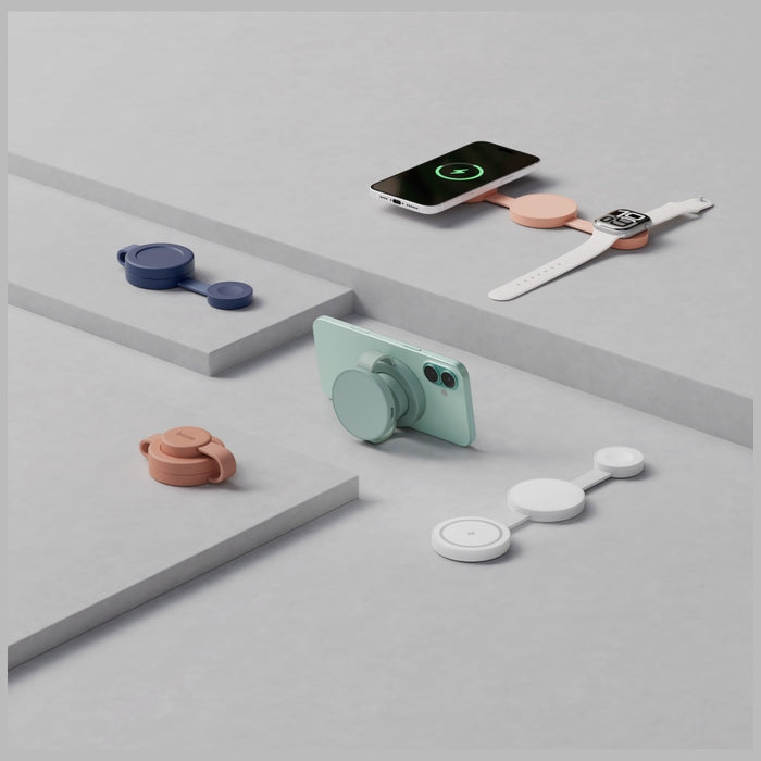 Безжично зарядно Energea Bazic GoMag Trio 2 3в1 15W магнитно за iPhone/Watch/AirPods, розово
