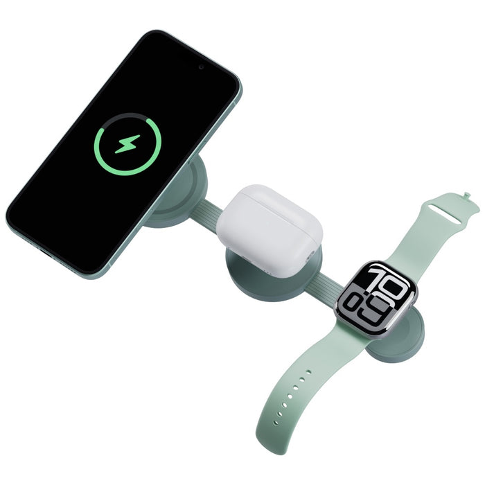 Индуктивно зарядно Energea Bazic GoMag Trio 2 3в1 15W магнитно за iPhone/Watch/AirPods, фисташено