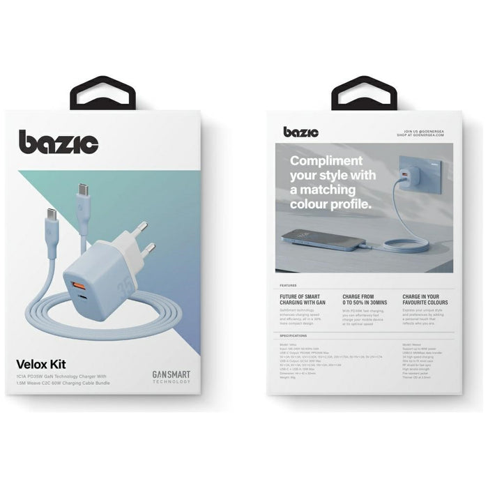 Зарядно ENERGEA Bazic GoPort Velox Kit GaN 35W с кабел, синьо