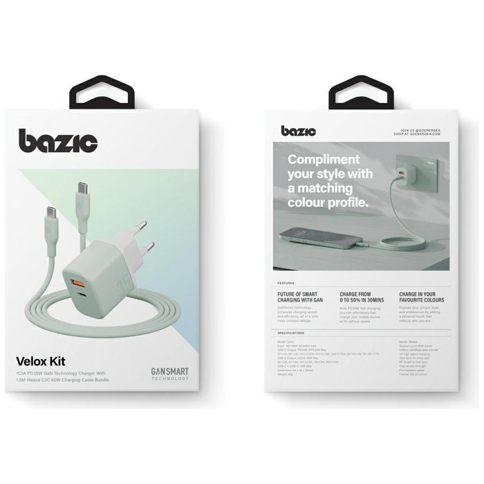 Зарядно ENERGEA Bazic GoPort Velox Kit GaN 35W с кабел, зелено
