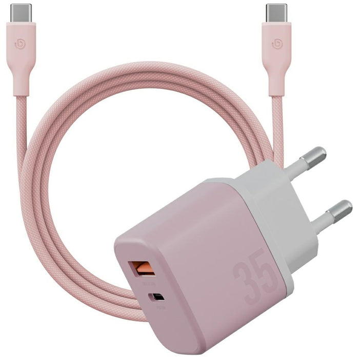 Зарядно ENERGEA Bazic GoPort Velox Kit GaN 35W с кабел, розово