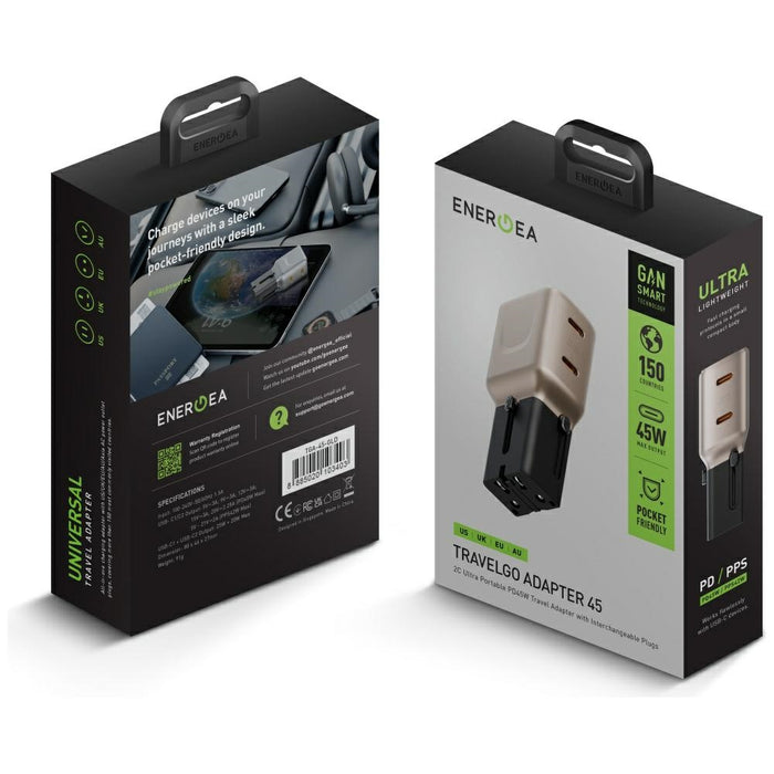 Зарядно Energea TravelGo Adapter 45W, черно-златно