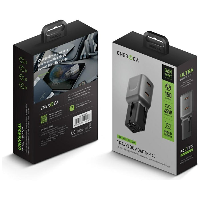 Зарядно Energea TravelGo Adapter 45W, графитово-черен