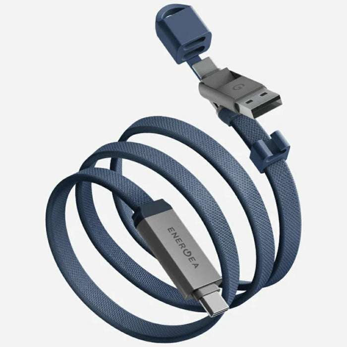 Кабел ENERGEA Sheath Travel 2в1 за USB-C/USB-A 60W 1.2m, син
