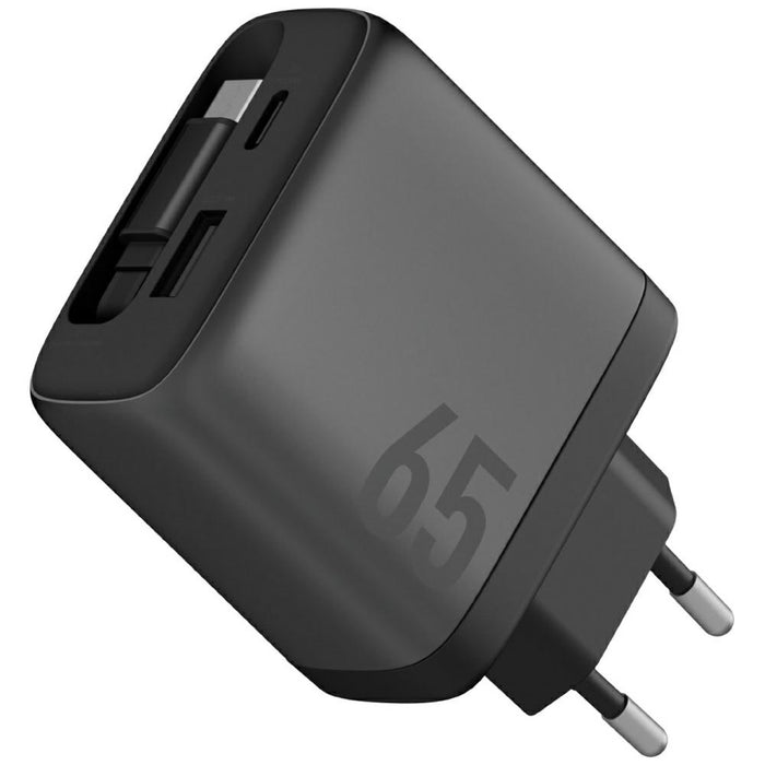 Зарядно Energea Ampcharge Arc 65 + сгъваем кабел PD/PPS/QC3.0 GaN, сив металик