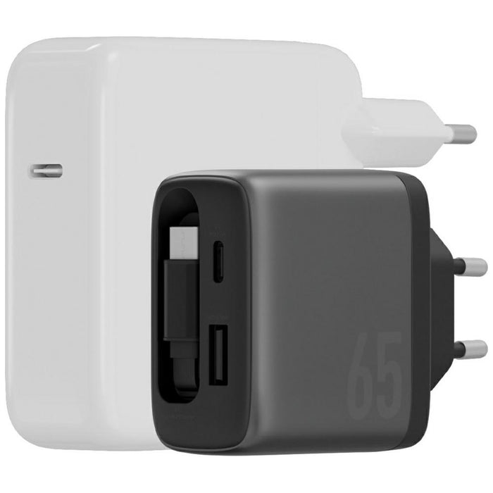 Зарядно Energea Ampcharge Arc 65 + сгъваем кабел PD/PPS/QC3.0 GaN, сив металик