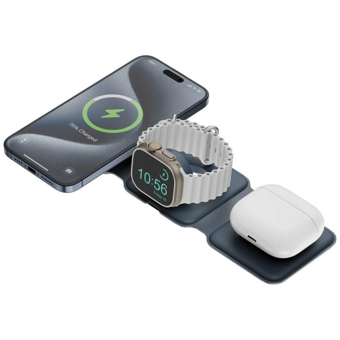 Индуктивно зарядно Energea Bazic GoMag Trio Plus 3в1 15W Fast Charging MagSafe, тъмносиньо