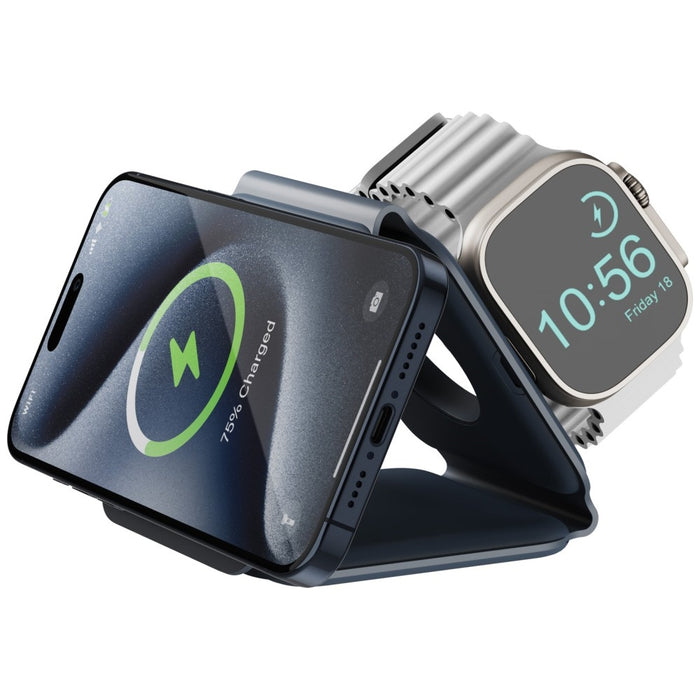 Индуктивно зарядно Energea Bazic GoMag Trio Plus 3в1 15W Fast Charging MagSafe, тъмносиньо