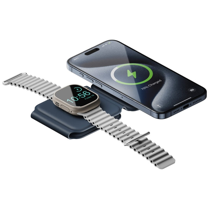 Индуктивно зарядно Energea Bazic GoMag Trio Plus 3в1 15W Fast Charging MagSafe, тъмносиньо