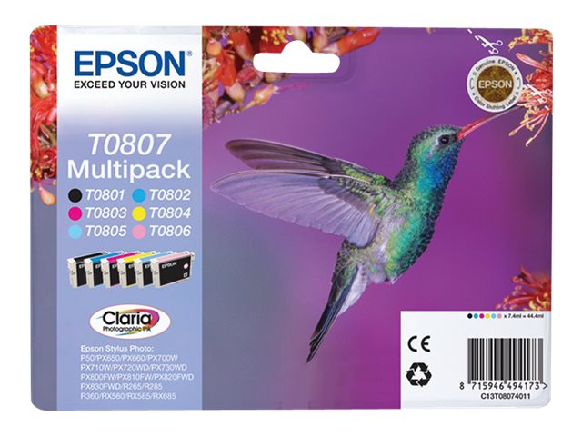EPSON 3LB T0807 касета с мастило черна и пет цвята стандартен капацитет черна и цветна: 7,4 мл 6 пакета RF-AM блистер с/с