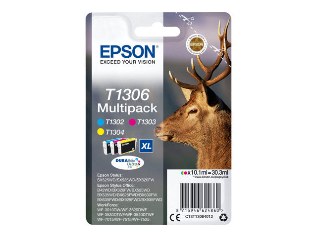 EPSON 1LB T1306 трицветна касета с мастило с изключително голям капацитет 3 x 10,1 ml 3 пакета RF-AM блистер DURABrite Ultra Ink w/s