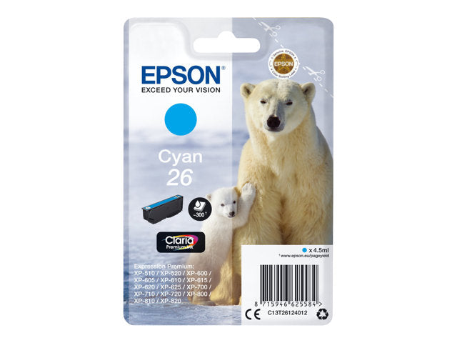 EPSON 1LB 26 касета с мастило циан стандартен капацитет 4,5 мл 300 страници 1 пакет RF-AM блистер с/с