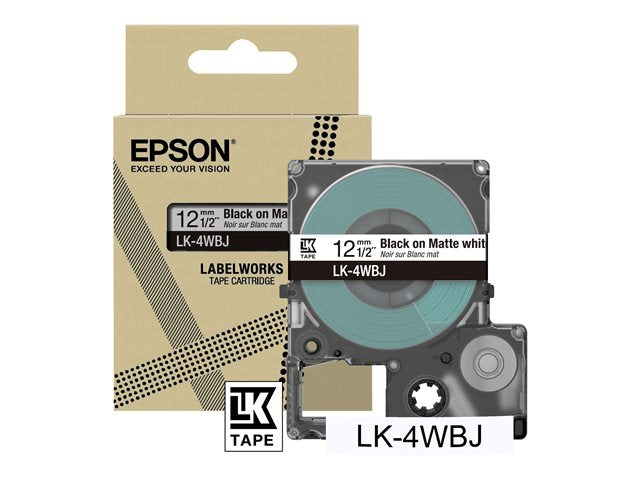 Матова лента EPSON Бяла/Черна 12mm 8m LK-4WBJ