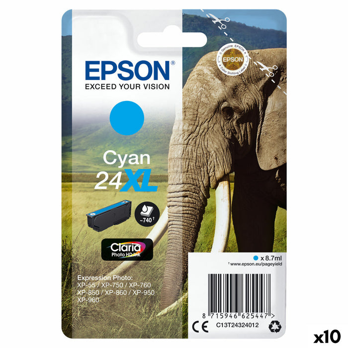 Оригиална касета за мастило Epson CLARIA PHOTO HD INK EXPRESSION PHOTO XP-950 - 24XL Синьо-зелен (10 броя)