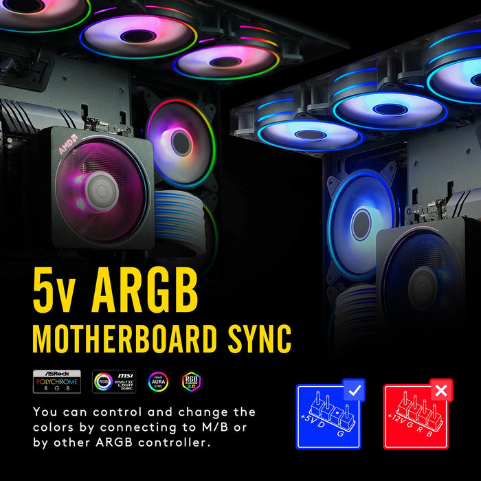 Комплект вентилатори EZDIY-FAB Moonlight Black RGB PWM 120mm - 5 Pack