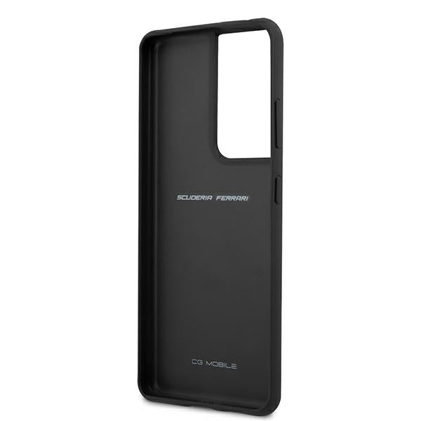 Твърд кожен калъф Ferrari FEOSIHCS21LBK S21 Ultra G998 Off Track Leather Nylon Stripe, черен