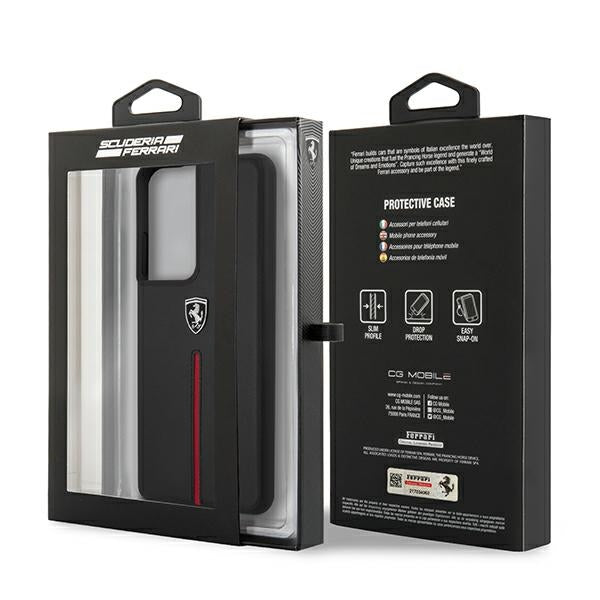 Твърд кожен калъф Ferrari FEOSIHCS21LBK S21 Ultra G998 Off Track Leather Nylon Stripe, черен