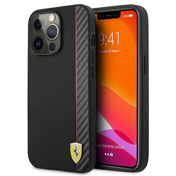 Твърд калъф Ferrari FESAXHCP13LBK On Track Carbon Stripe за iPhone 13 Pro 6,1", черен