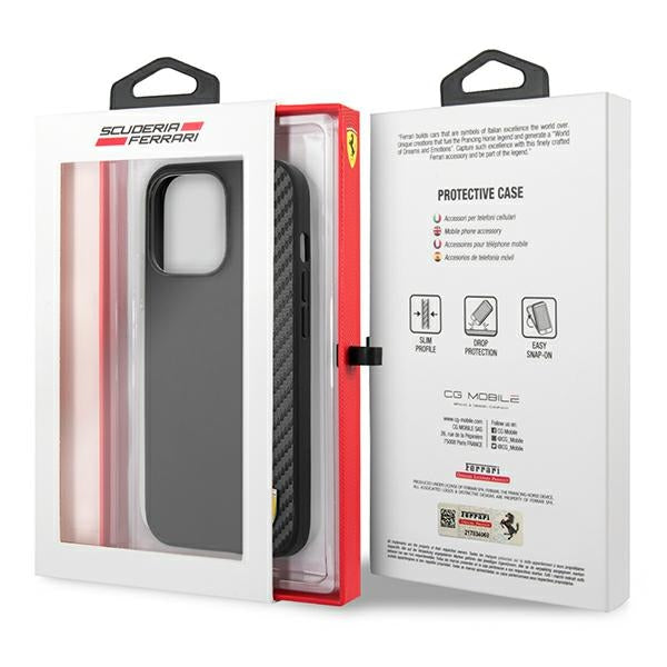 Твърд калъф Ferrari FESAXHCP13LBK On Track Carbon Stripe за iPhone 13 Pro 6,1", черен