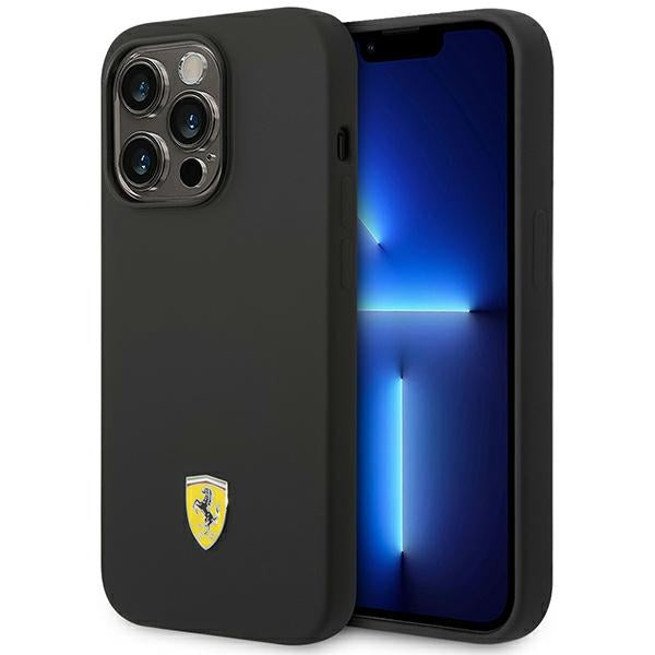 Силиконов твърд калъф Ferrari FESSIHMP14LBK Metal Logo MagSafe за iPhone 14 Pro 6,1", черен