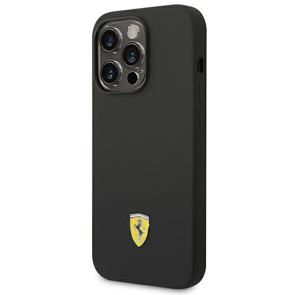 Силиконов твърд калъф Ferrari FESSIHMP14LBK Metal Logo MagSafe за iPhone 14 Pro 6,1", черен