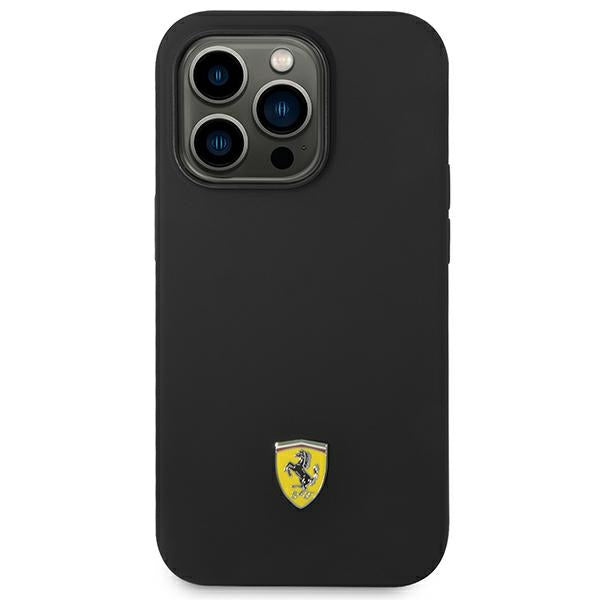Силиконов твърд калъф Ferrari FESSIHMP14LBK Metal Logo MagSafe за iPhone 14 Pro 6,1", черен