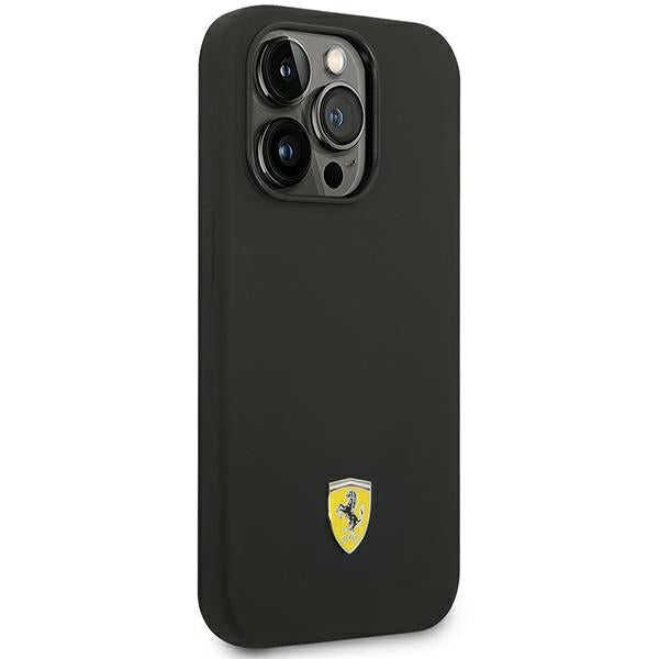 Силиконов твърд калъф Ferrari FESSIHMP14LBK Metal Logo MagSafe за iPhone 14 Pro 6,1", черен