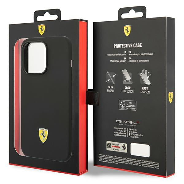 Силиконов твърд калъф Ferrari FESSIHMP14LBK Metal Logo MagSafe за iPhone 14 Pro 6,1", черен