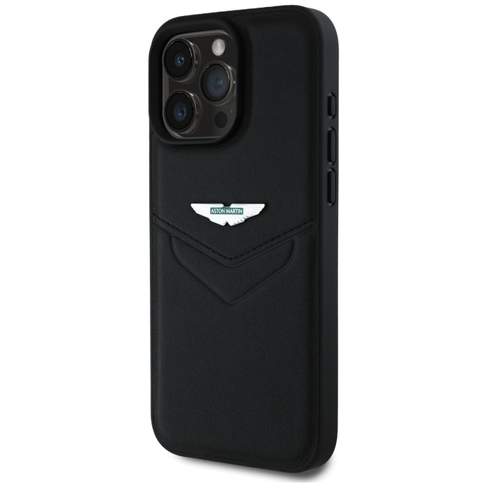 Кожен калъф Aston Martin HC Leather Victory Design за iPhone 16 Pro, черен
