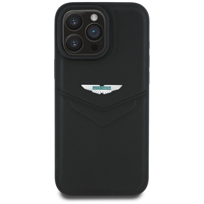 Кожен калъф Aston Martin HC Leather Victory Design за iPhone 16 Pro, черен