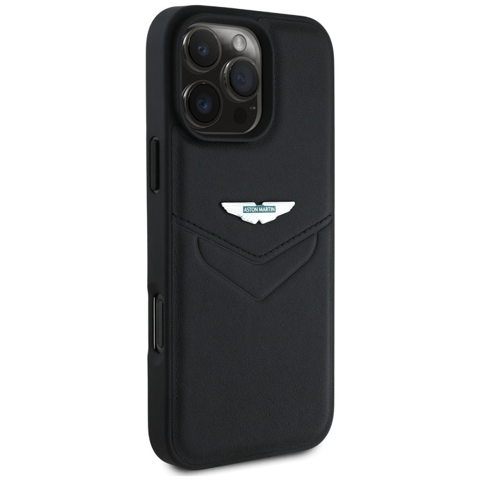Кожен калъф Aston Martin HC Leather Victory Design за iPhone 16 Pro, черен