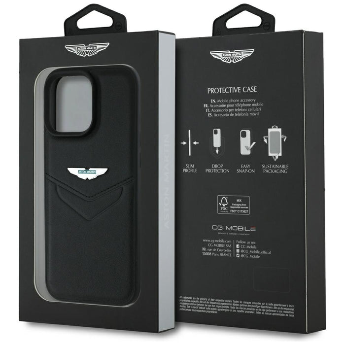 Кожен калъф Aston Martin HC Leather Victory Design за iPhone 16 Pro, черен
