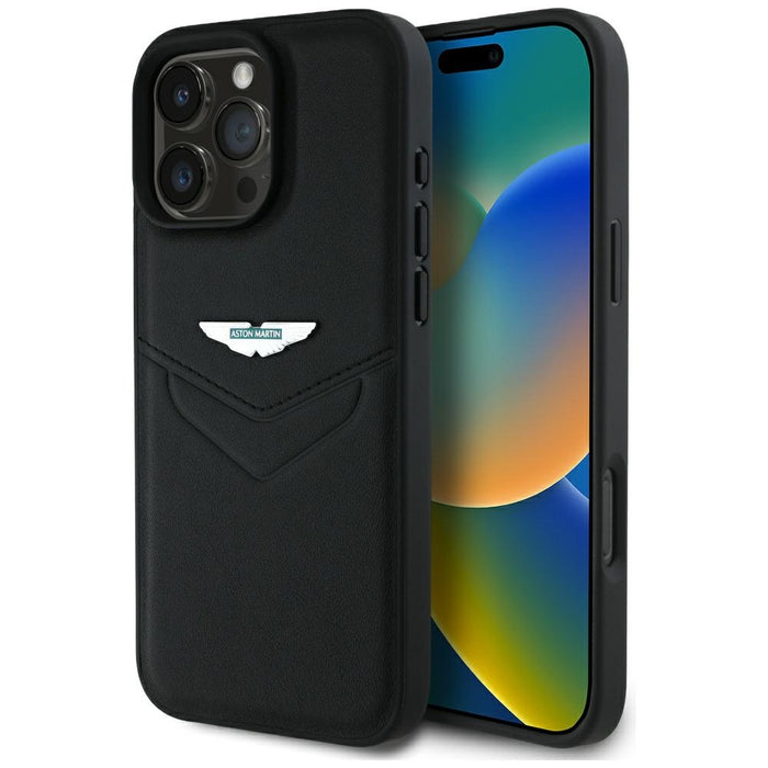 Кожен калъф Aston Martin HC Leather Victory Design за iPhone 16 Pro Max, черен