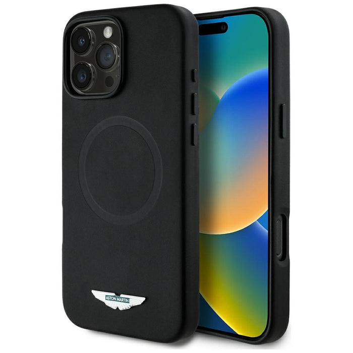 Калъф Aston Martin HC FW Logo MagSafe за iPhone 16 Pro Max, черен