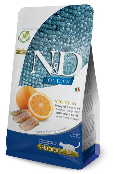 Суха храна за котки - FARMINA N&D CAT OCEAN HERRING&ORANGE КАСТРИРАНА 300гр