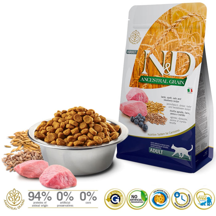 FARMINA N&D ANCESTRAL GRAIN CAT LAMB. СПЕЛТА. ОВЕС И БОРОВИНКИ ВЪЗРАСТНИ 5кг