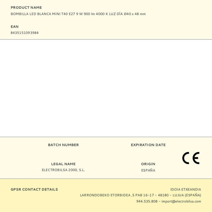 LED крушка Fbright mini t40 F E27 900 Lm Ø 4 x 4,8 cm Бял 9 W (4000 K)