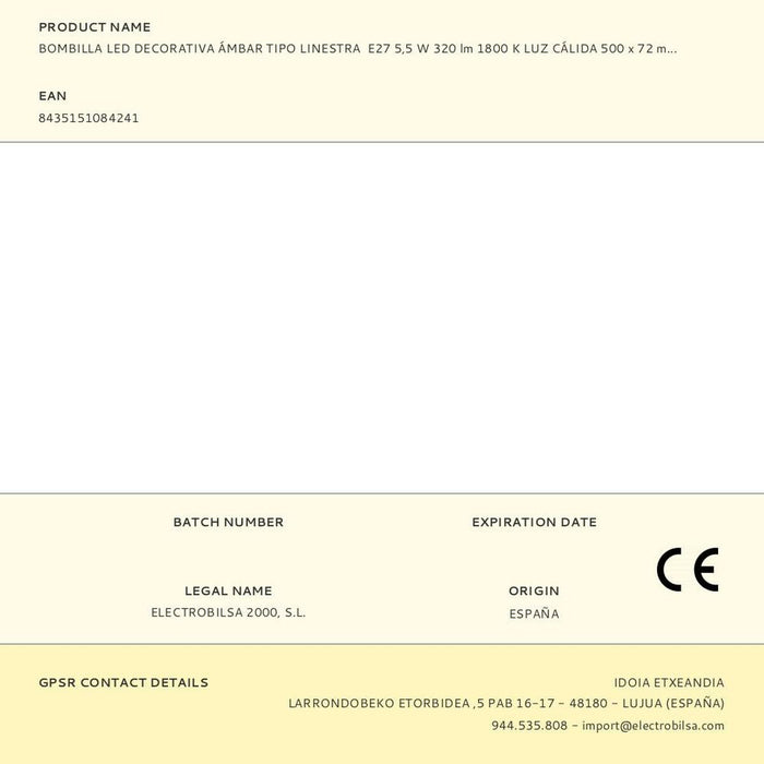 LED крушка Fbright linestra Кехлибар E27 360 Lm 50 x 7,2 cm 6 W Декоративна (1800 K)