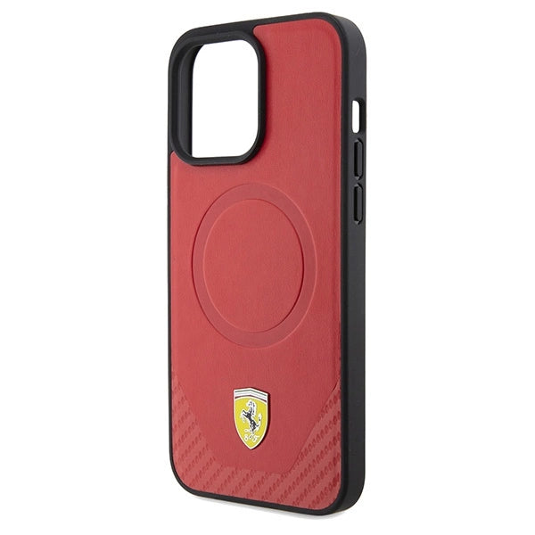 Калъф MagSafe за iPhone 15 Pro Max на Ferrari Carbon Metal - червен