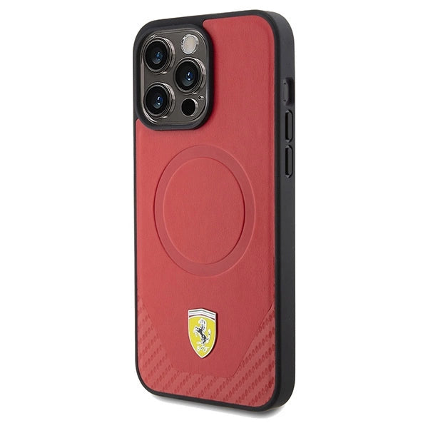 Калъф MagSafe за iPhone 15 Pro Max на Ferrari Carbon Metal - червен