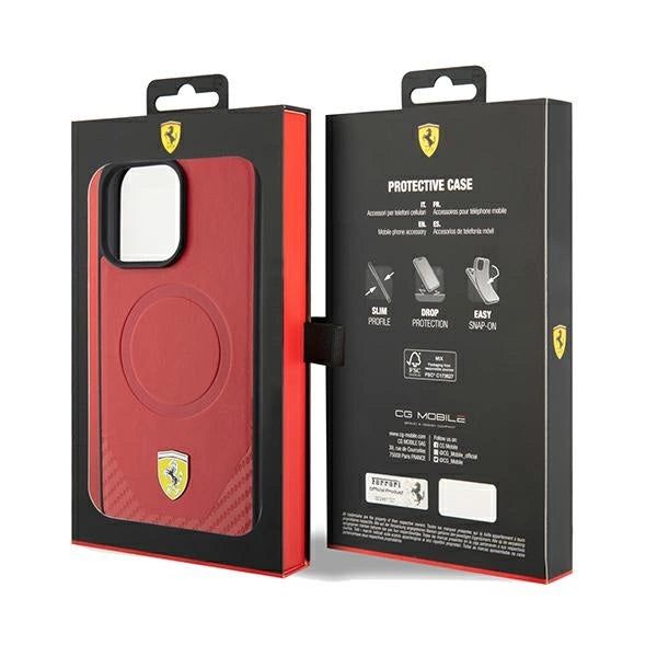 Калъф MagSafe за iPhone 15 Pro Max на Ferrari Carbon Metal - червен