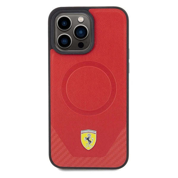Калъф MagSafe за iPhone 15 Pro Max на Ferrari Carbon Metal - червен