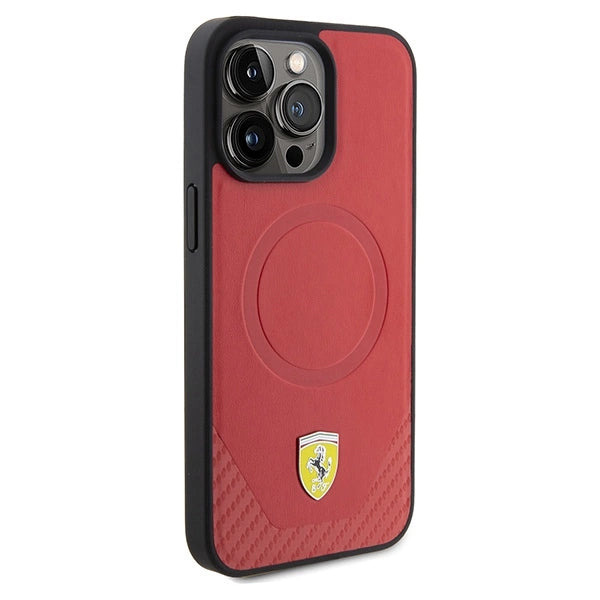 Калъф MagSafe за iPhone 15 Pro Max на Ferrari Carbon Metal - червен