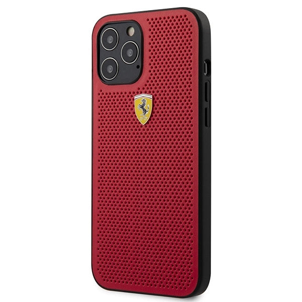 Перфориран калъф Ferrari On Track за iPhone 12 Pro Max 6.7" - червен