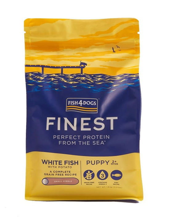 FISH4DOGS Finest Puppy Small Complete Бяла риба - суха храна за кучета - 1,5 кг