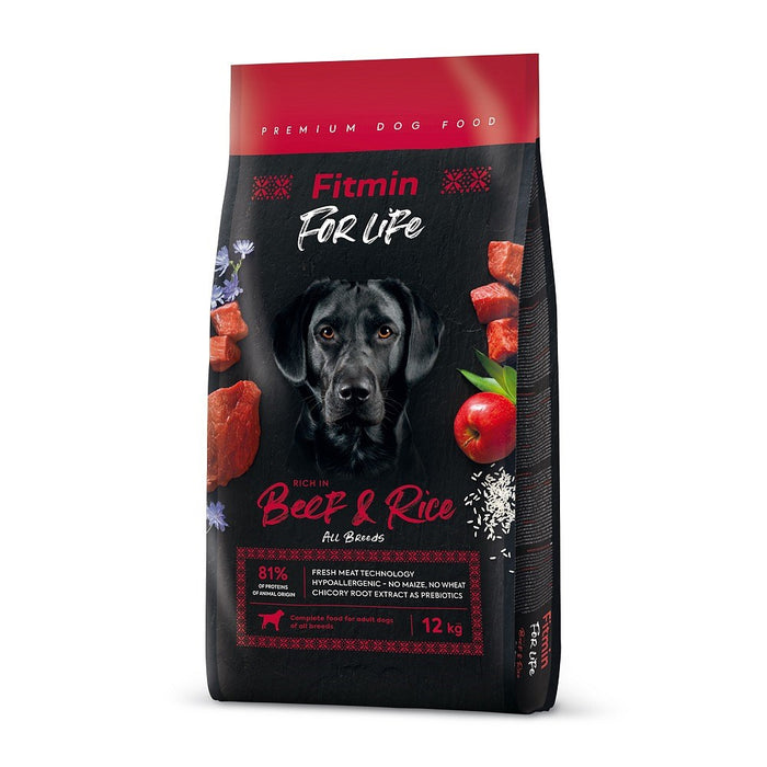 FITMIN Dog for life Beef & Rice - суха храна за кучета - 12 кг